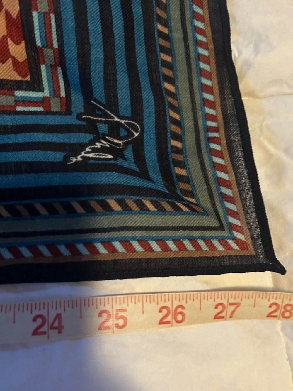 Kenzo Blue and Black Striped Geometric Silk Scarf